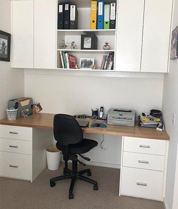 shelves and desk in office space