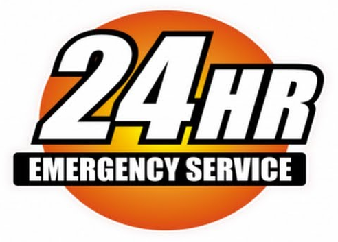 A 24 hr emergency service logo on a white background