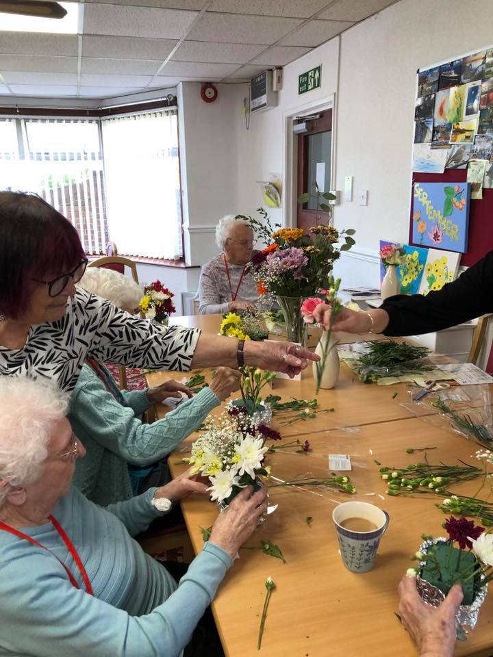 Flower arranging activities at Avon Park Care Home Southampton