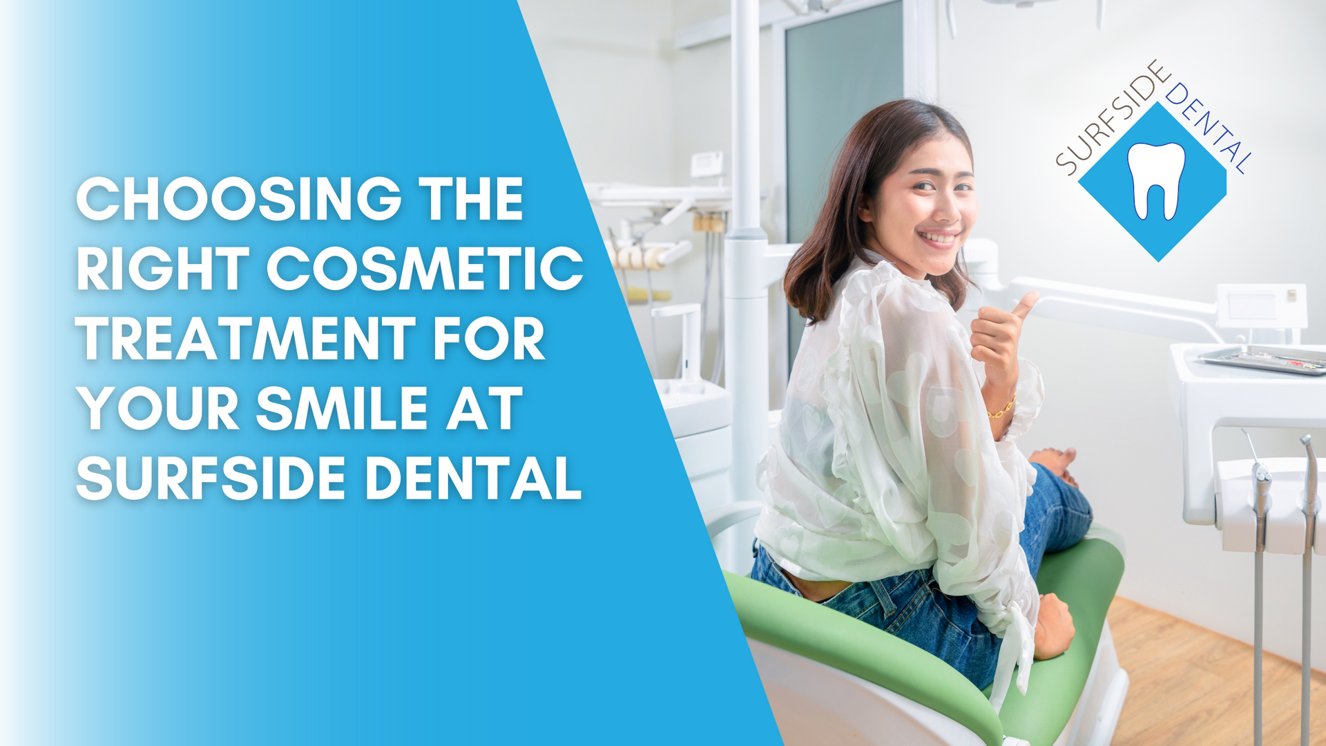 A woman is sitting in a dental chair holding a cup of coffee.