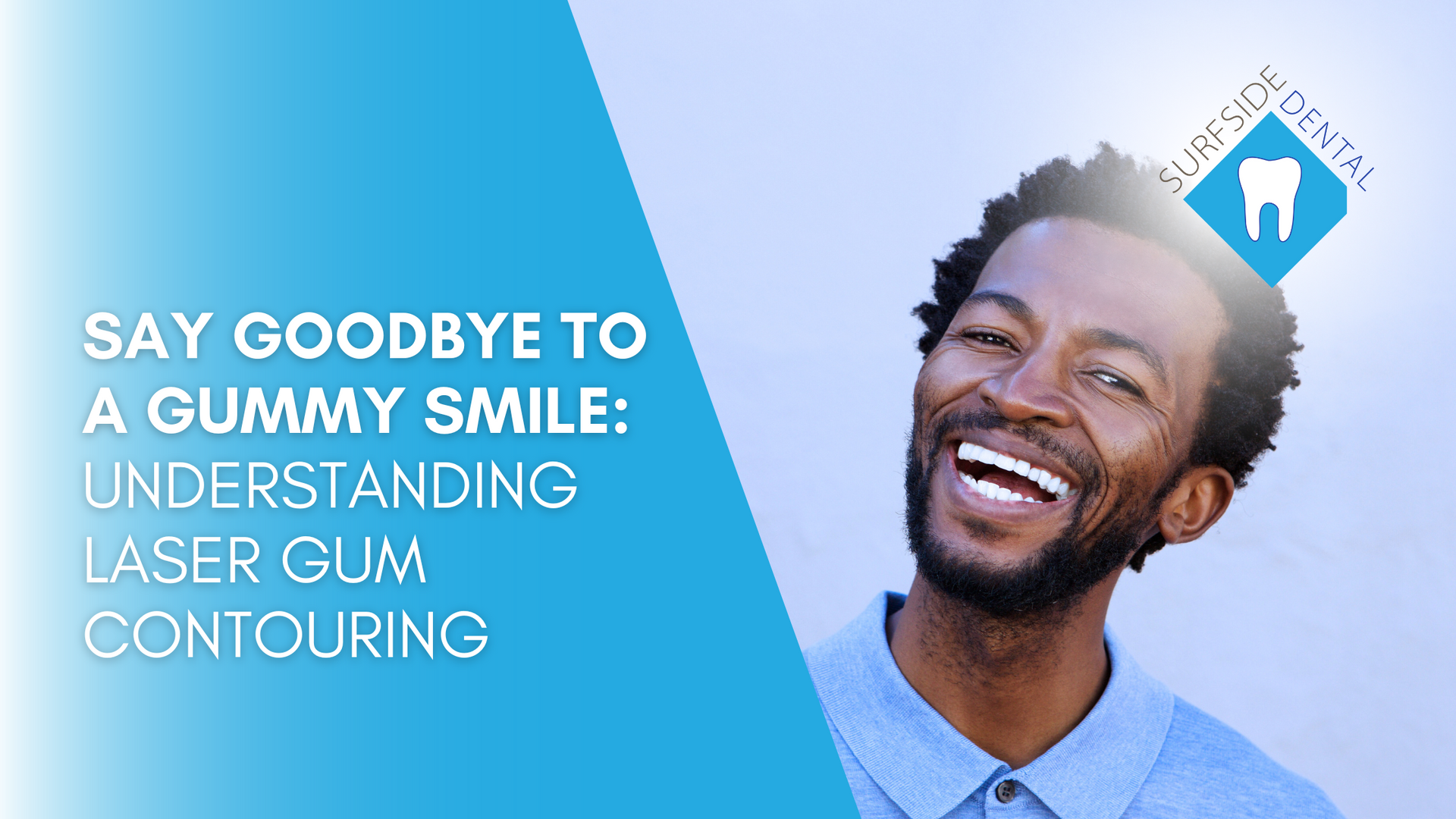 A man is smiling with a gummy smile on his head.
