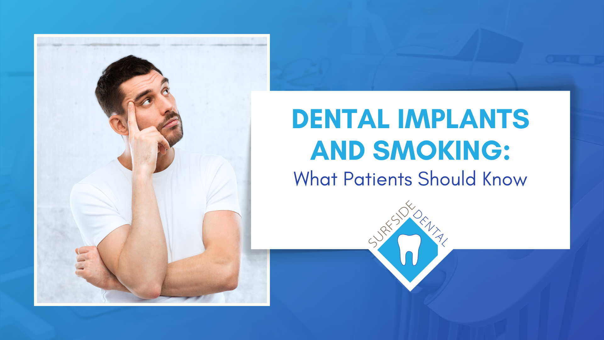 A white toothbrush brushes the top of a single, clean white tooth against a solid light blue background.