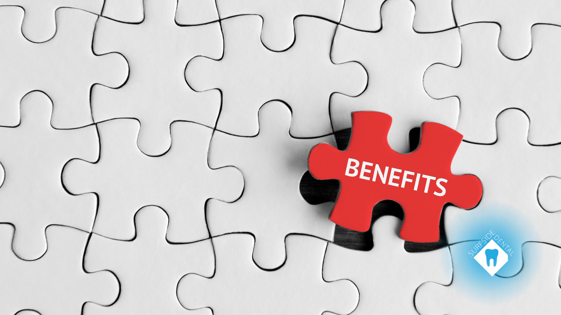 A red puzzle piece with the word benefits on it