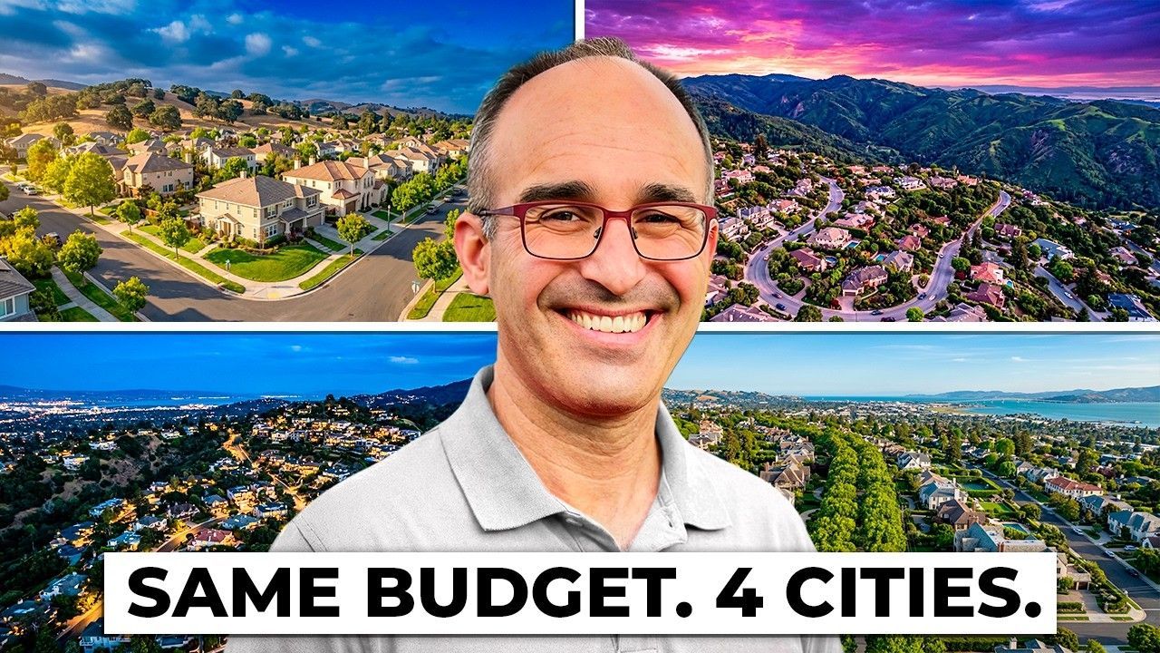 Smiling man in front of four aerial city views with text: “SAME BUDGET. 4 CITIES.”