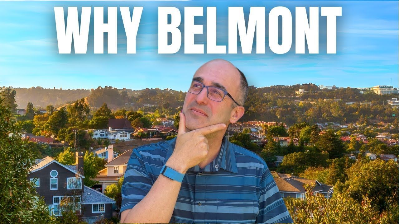 Man thinking over a neighborhood skyline with bold text “WHY BELMONT” above him