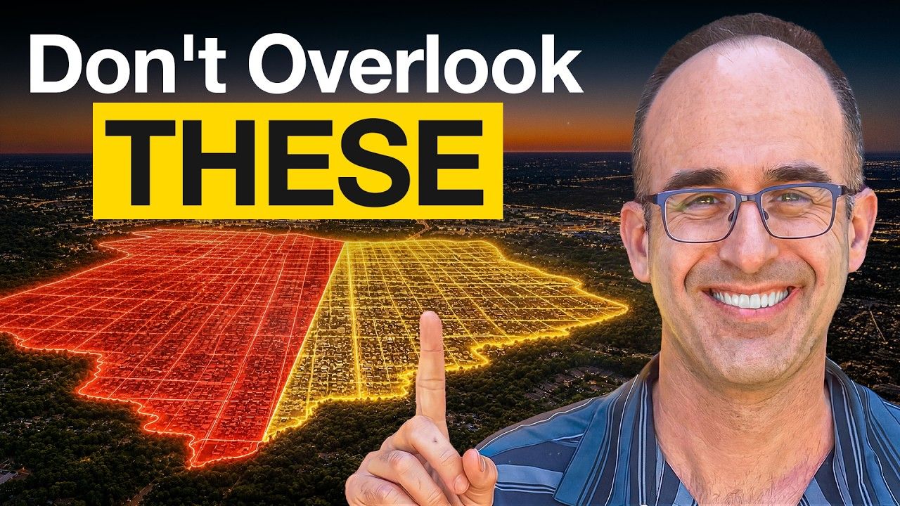 Text reading “Don’t Overlook THESE” over a red-yellow map and a smiling man pointing upward