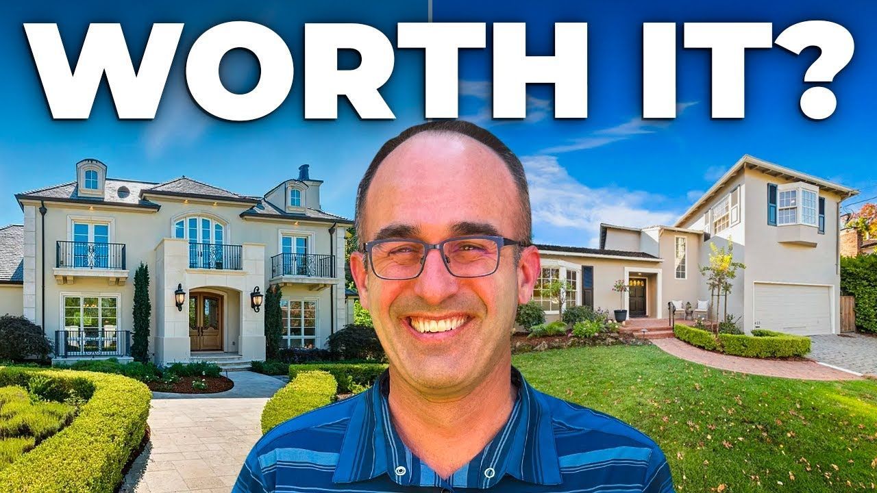 Man in front of luxury homes, smiling. Text 