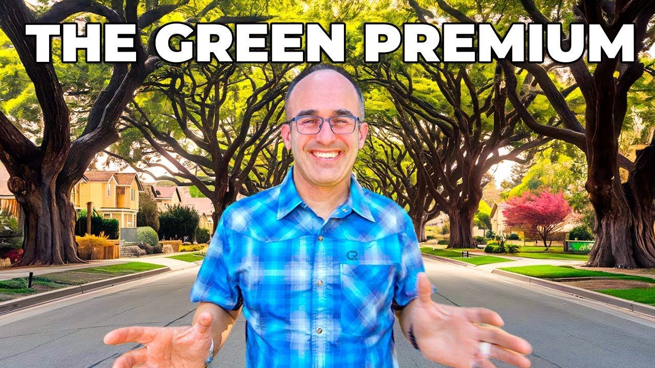 A person in a blue plaid shirt smiling with hands outstretched, in front of a tree-lined street with 