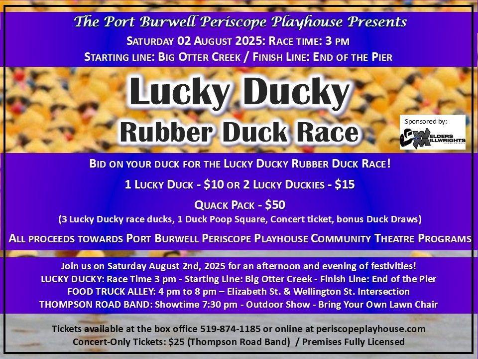 A poster for the lucky ducky rubber duck race