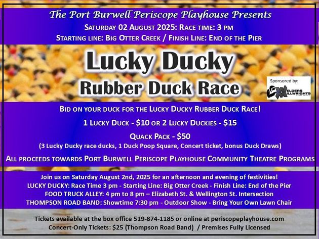 A poster for the lucky ducky rubber duck race