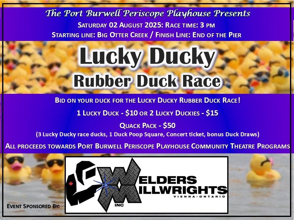 A poster for the lucky ducky rubber duck race