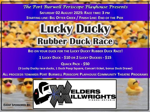 A poster for the lucky ducky rubber duck race