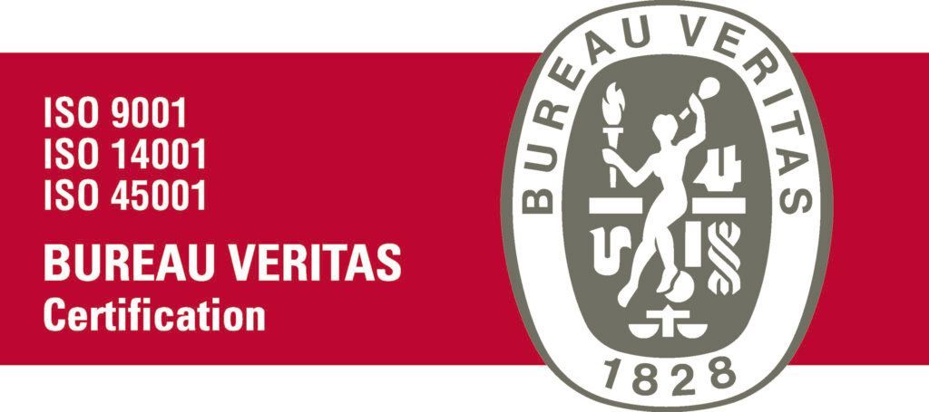 Un cartel rojo y blanco que dice "Bureau Veritas Certification"