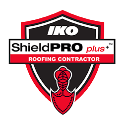 Le logo d'iko shieldpro plus est celui d'un entrepreneur en toiture.