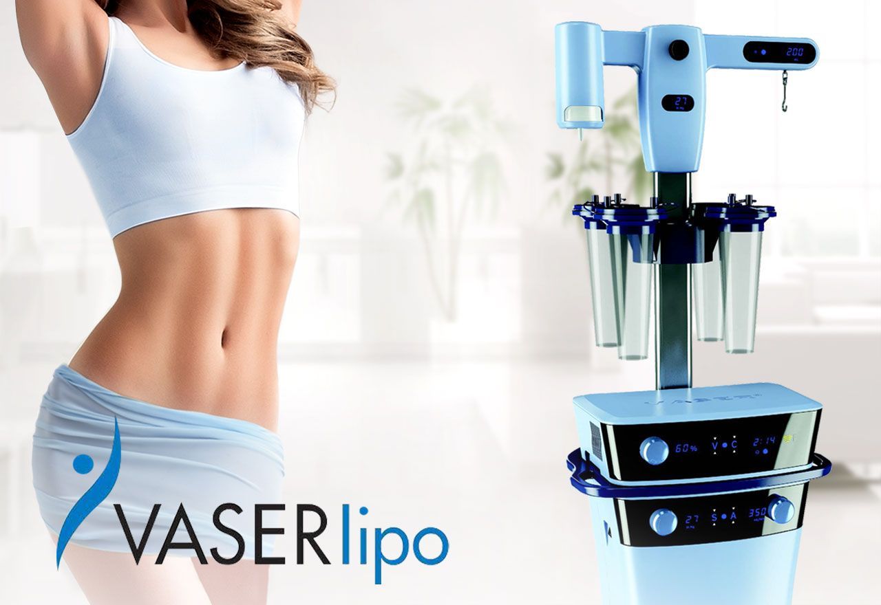 A woman is standing next to a vase lipo machine.