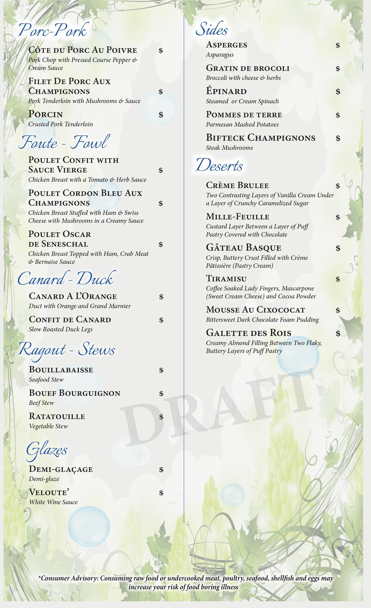 The Shape of Water future menu - French Fusion
