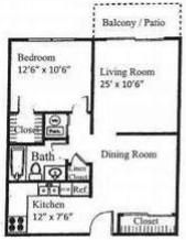 Floor Plan: 2 Bed · 1 Bath · 730 SQ. FT.