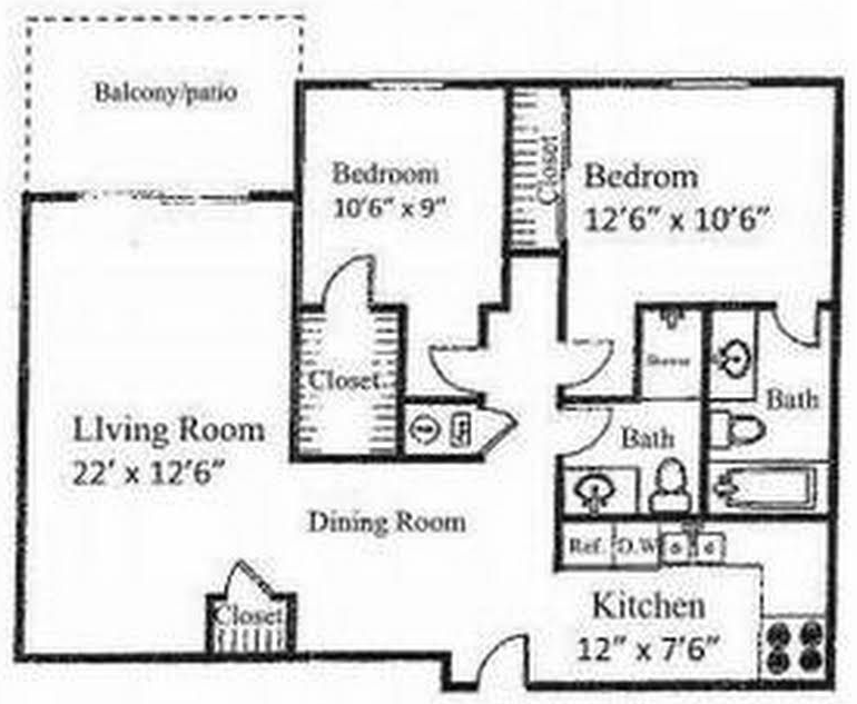 Floor Plan: 2 Bed · 2 Bath · 1,050 SQ. FT.