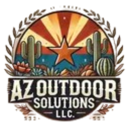 Logo for AZ Outdoor Solutions: Arizona desert scene with cacti, star, and company name.