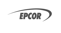 EPCOR-logo met een gebogen grijze lijn over de bedrijfsnaam.