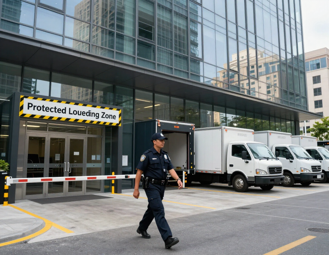 Un guardia de seguridad pasa junto a una entrada de 