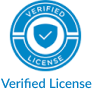 A blue and white verified license logo with a check mark in the center.