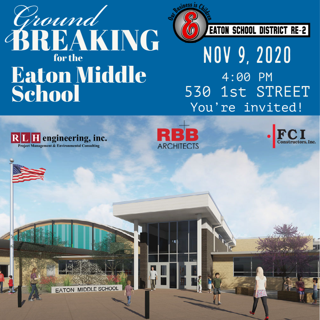 An advertisement for a ground breaking for the eaton middle school