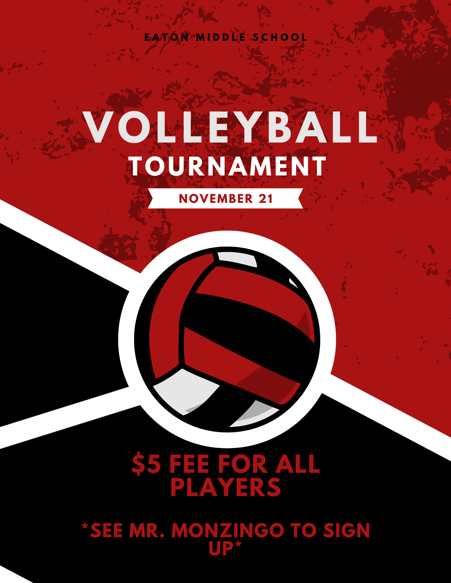 EMS Impact hosting volleyball tournament November 21, 2025. $5 per player, se Mr. Monzingo to sign up.