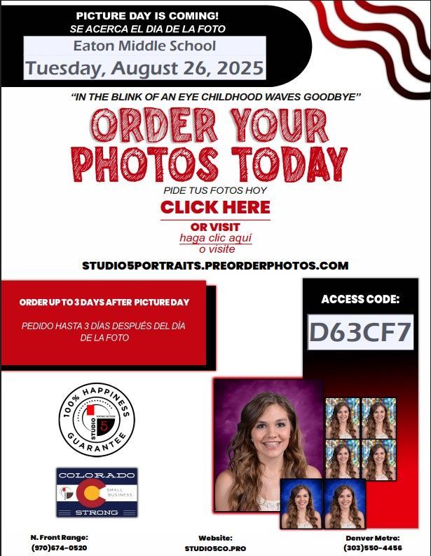 Studio 5 School Picture Order Ad, Picture Day Tuesday August 26, 2025
