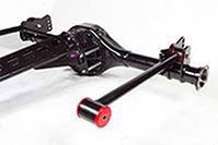 a close up of a rear axle on a white surface