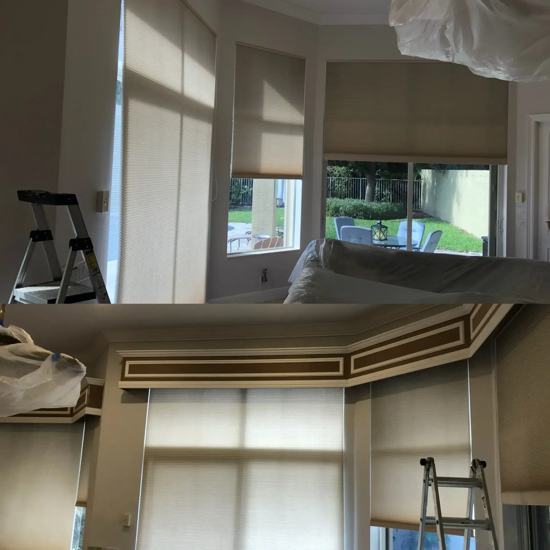 A before and after of window cornice box installation in Lighthouse Point, FL by Carpentry Squad