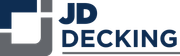 Logo for JD Decking with a blue and gray geometric design and dark blue text.