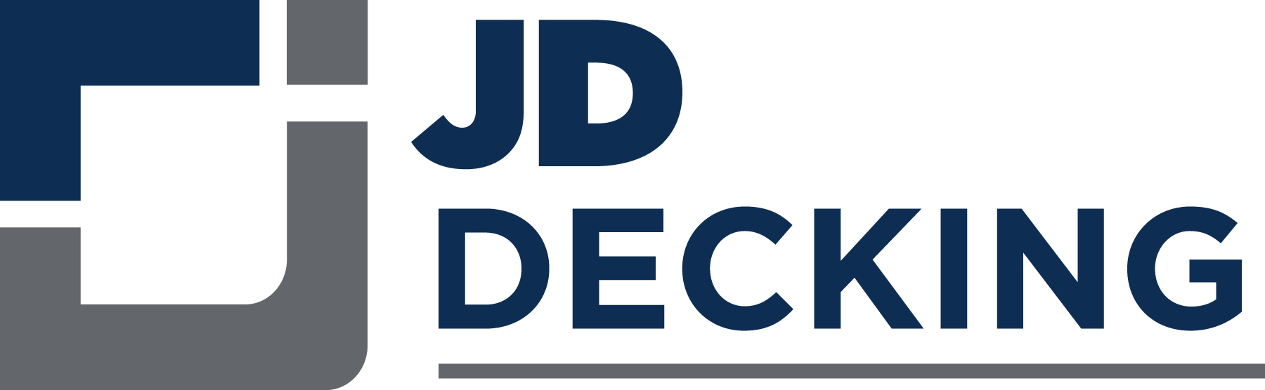 Logo for JD Decking with a blue and gray geometric design and dark blue text.