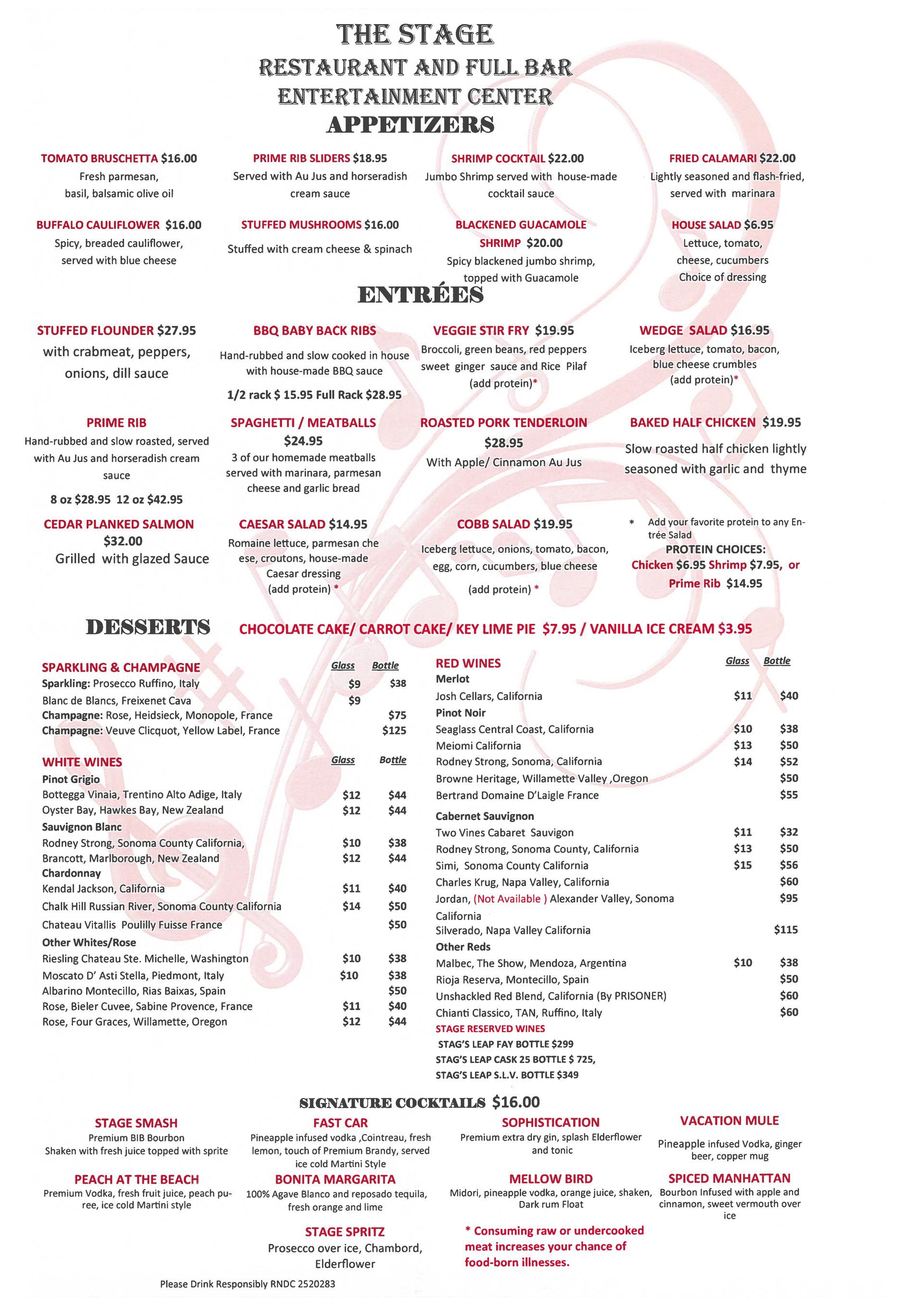 A menu for a restaurant with a lot of items on it