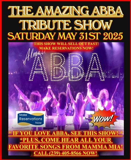 A poster for the amazing abba tribute show on saturday may 31st 2025