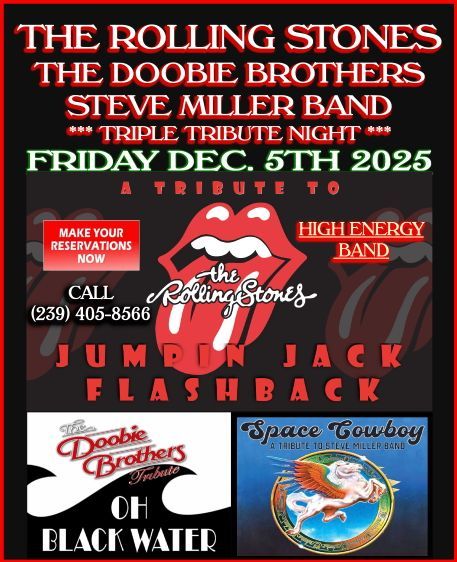 Concert poster: Rolling Stones, Doobie Brothers, & Steve Miller Band tribute, 