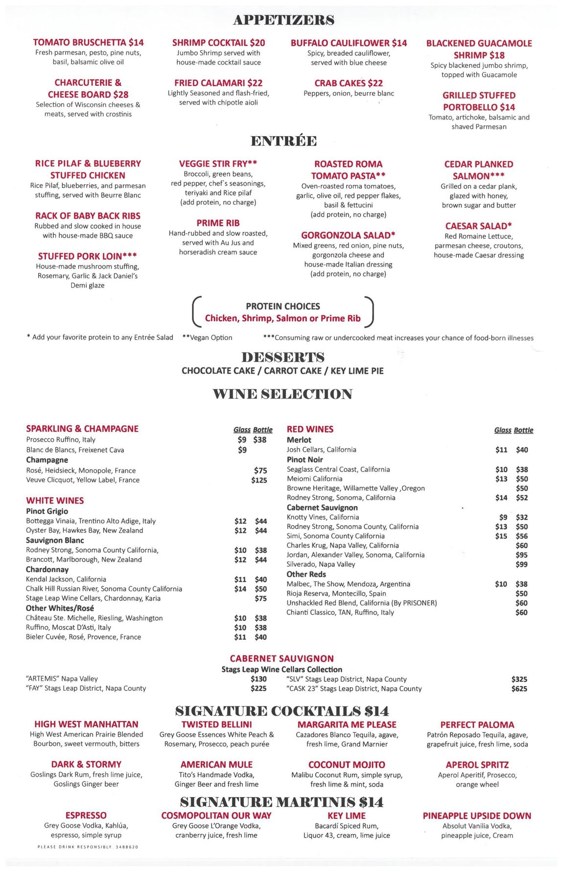 A menu for a restaurant with a lot of items on it