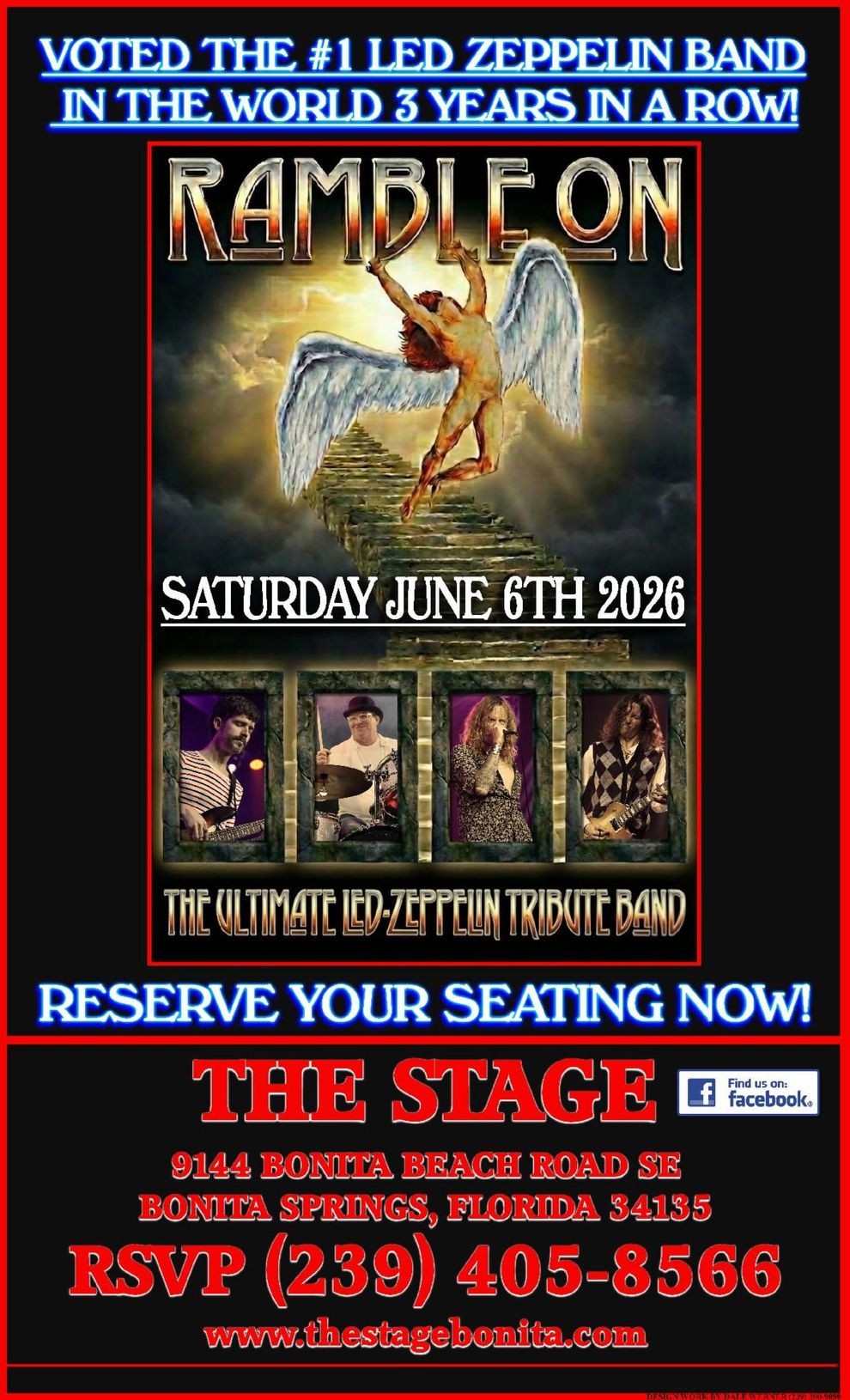 Promotional concert poster for Rambler at The Stage, with date, venue, and RSVP phone number.