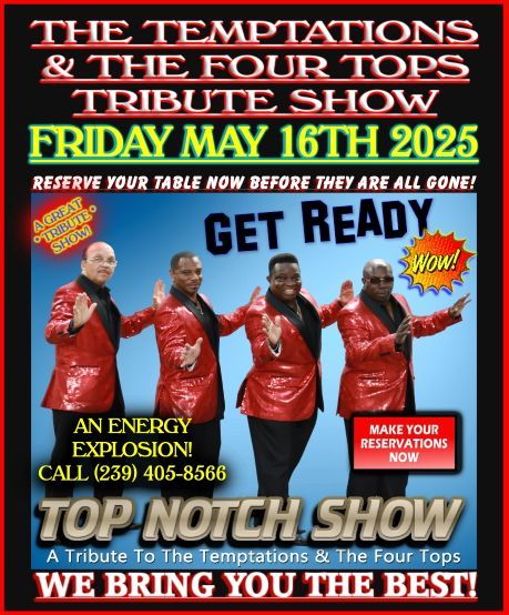 A poster for the temptations and the four tops tribute show