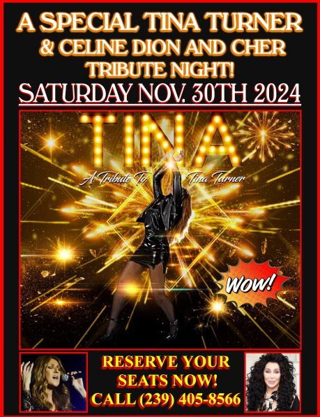 A poster for a special tina turner and celine dion and cher tribute night.