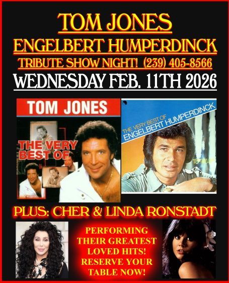 Advertisement for a Tom Jones and Engelbert Humperdinck tribute show on February 11, 2026.