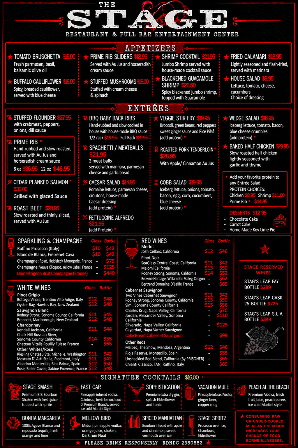 A menu for a restaurant with a lot of items on it