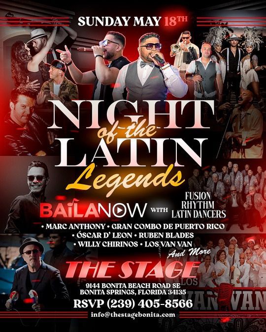 A flyer for a night of the latin legends concert.
