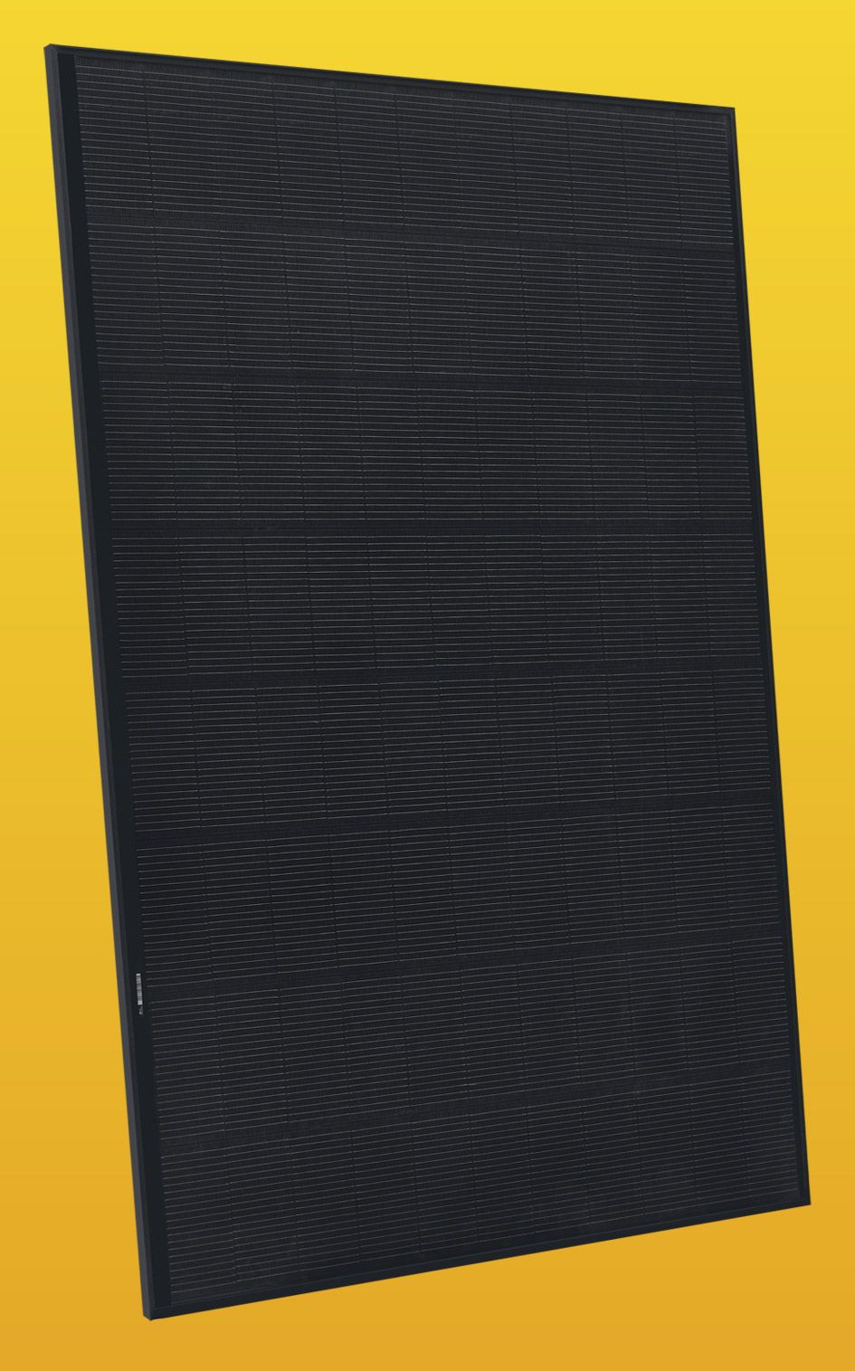 Black rectangular screen on a yellow background, slightly angled, with a mesh-like texture.