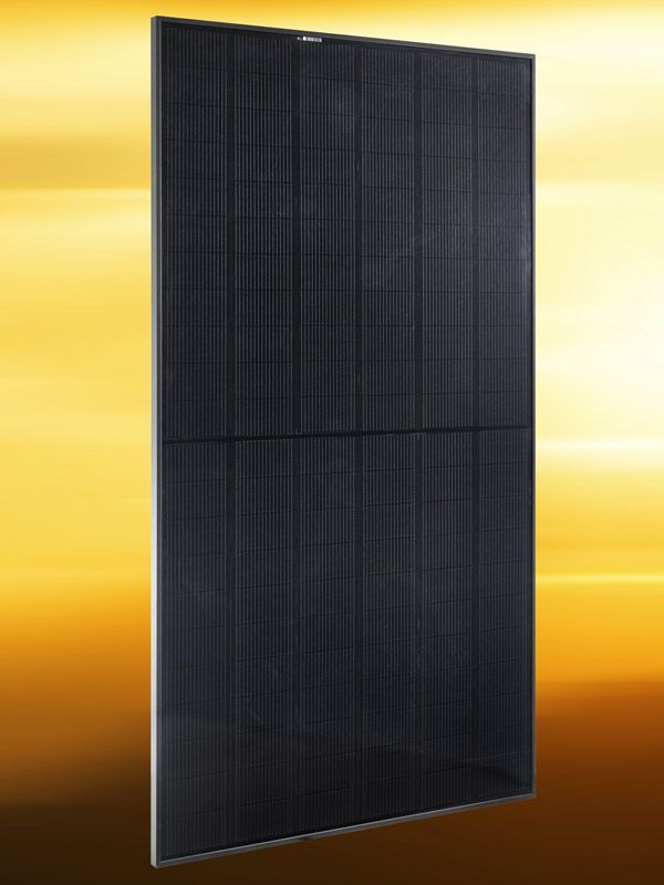 Black rectangular solar panel against a gold gradient background.