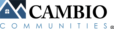 Cambio Communities logo: blue house icon with 