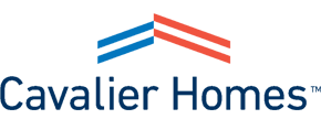 Logo for Cavalier Homes, blue and red roof symbol over company name.