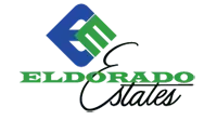Logo for Eldorado Estates: Blue and green geometric design with 