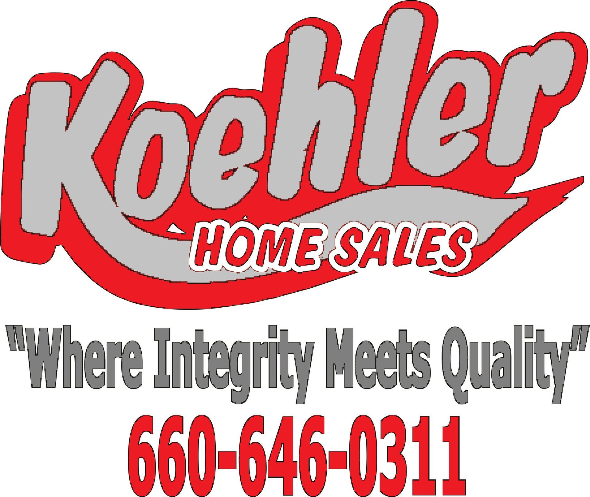 Logo for Koehler Home Sales, with red and gray text, and phone number 660-646-0311.