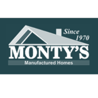 Monty's Manufactured Homes logo: white house outline, chimney, text 